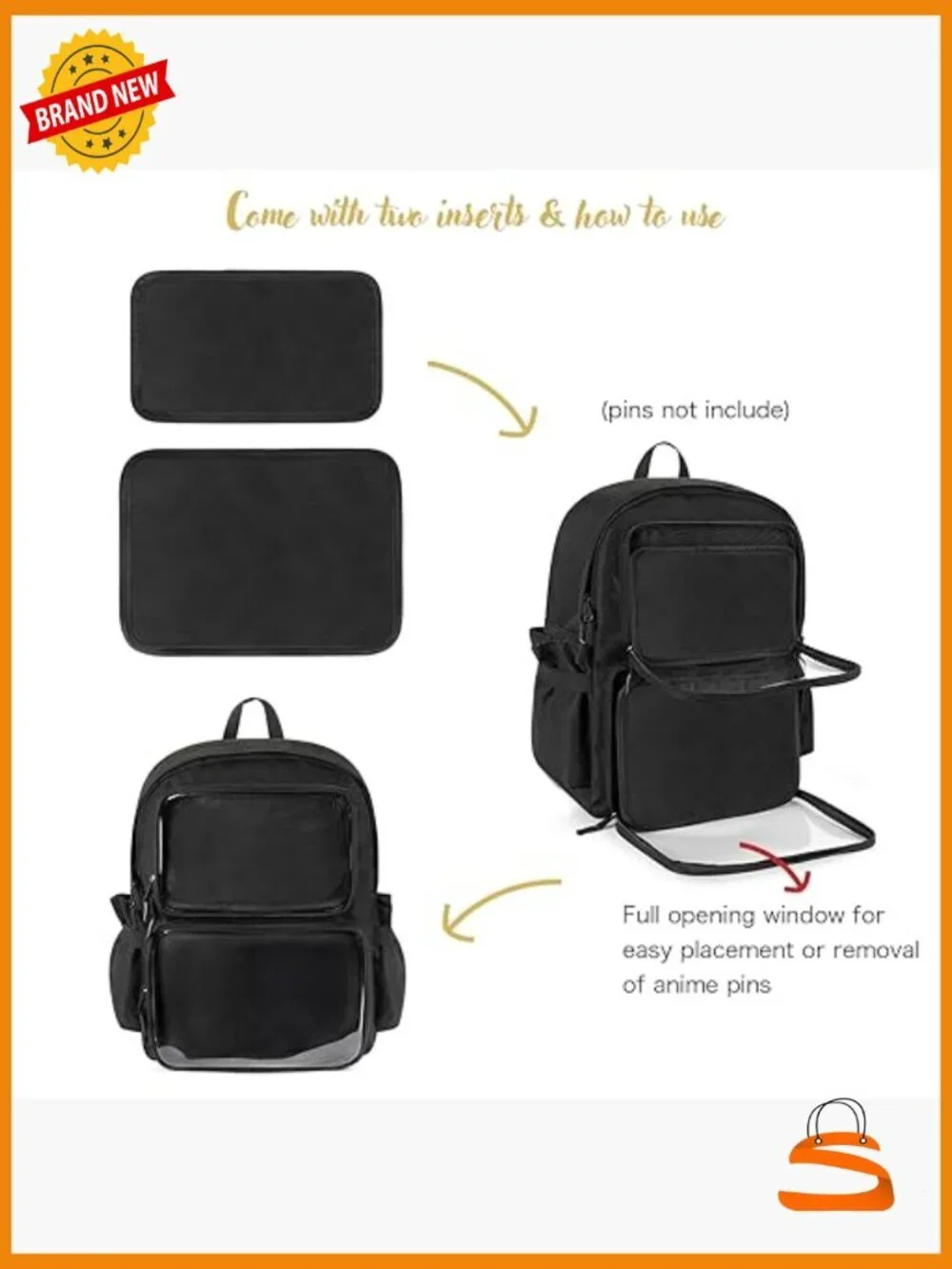 Ita Bag Backpack with Pin Display Window, Fits 15